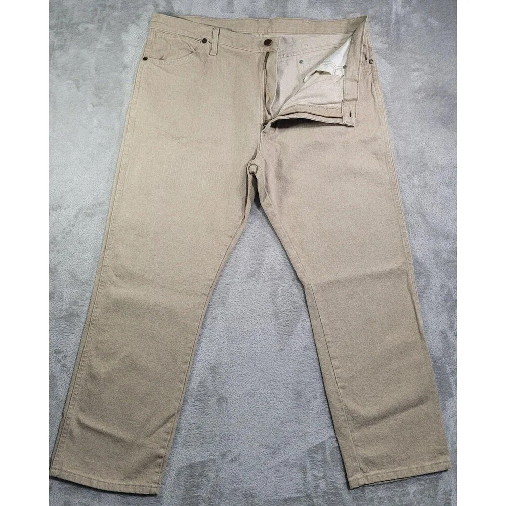 Wrangler Jeans Mens 40x30 Beige Light Wash Regular Straight Zip Fly Denim Cotton